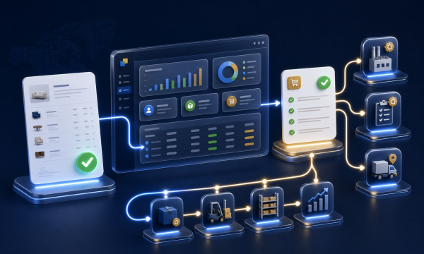 Delbig CRM satış, sipariş, stok ve raporlama akışı görseli
