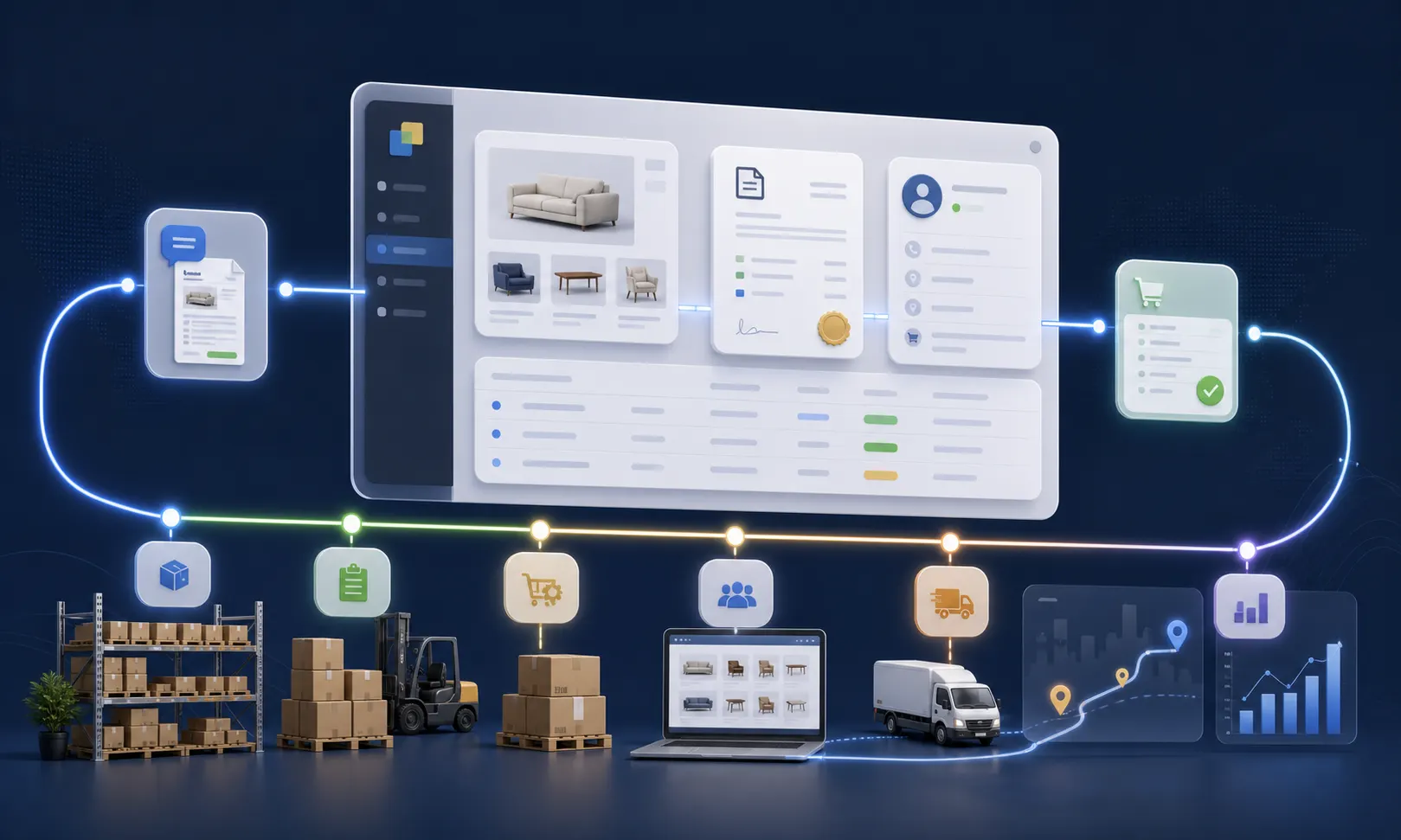 Mobilya CRM akışı görseli